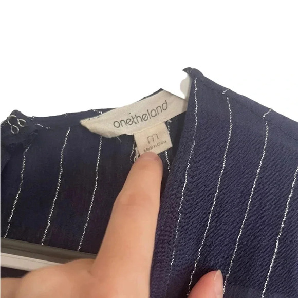 ☀️One the Land Women’s Blue with Metallic Stripes Romper - Picture 2 of 6